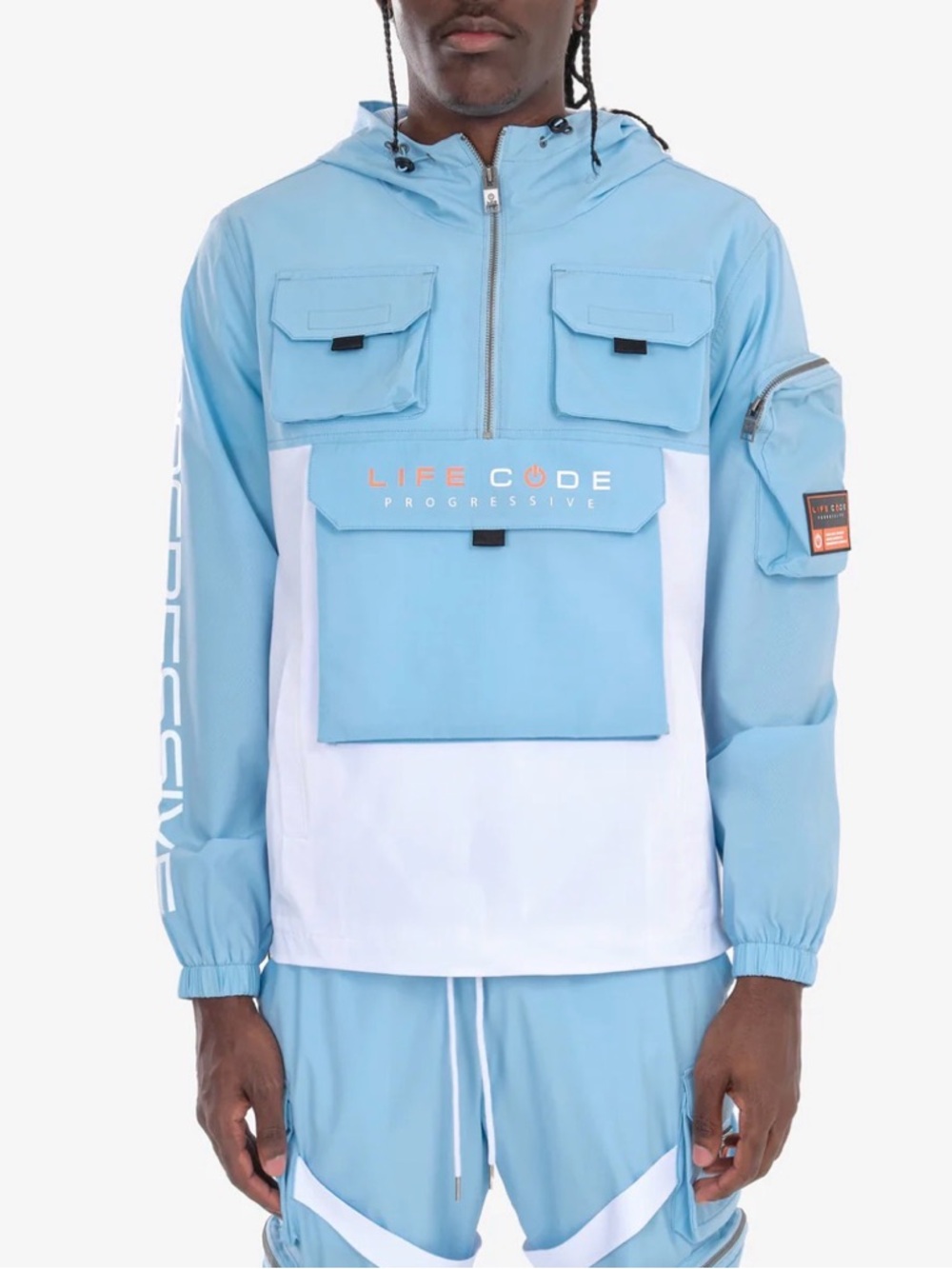 Men’s Light Blue & White Hooded Anorak
